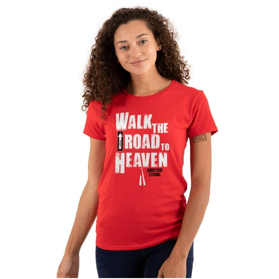 Road to Heaven Faith Religious Womens Slim Fit Graphic Tee Brisco Brands L