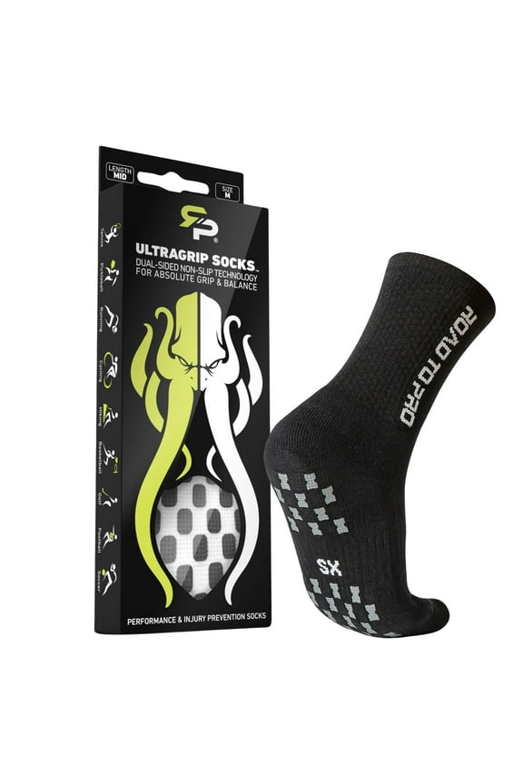 Ultragrip V2 Non-Slip Socks (Black, Large)