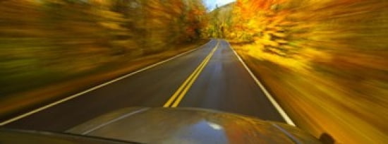 Road viewed through the windshield of a moving car Canvas Art - Panoramic Images (36 x 13)