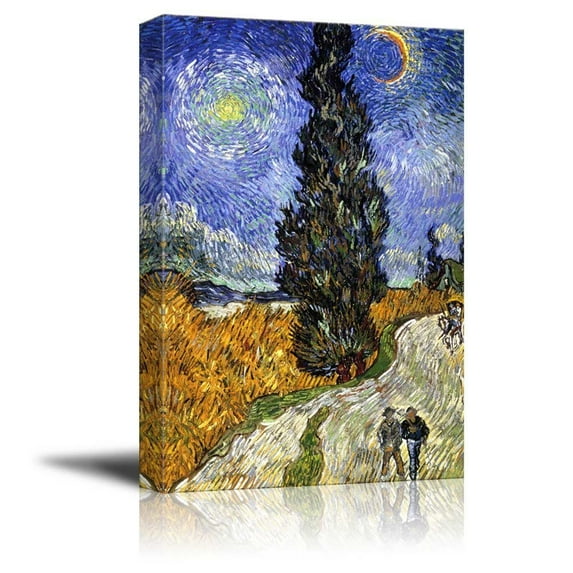 Road with Cypress and Star by Vincent Van Gogh Giclee Canvas Prints Wrapped Gallery Wall Art | Stretched and Framed Ready to Hang - 32" x 48"