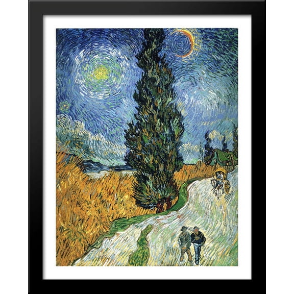 Road with Cypresses 28x36 Large Black Wood Framed Print Art by Vincent van Gogh