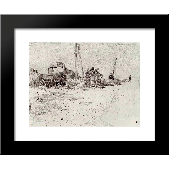 Road with Telegraph Pole and Crane 20x24 Framed Art Print by Vincent van Gogh