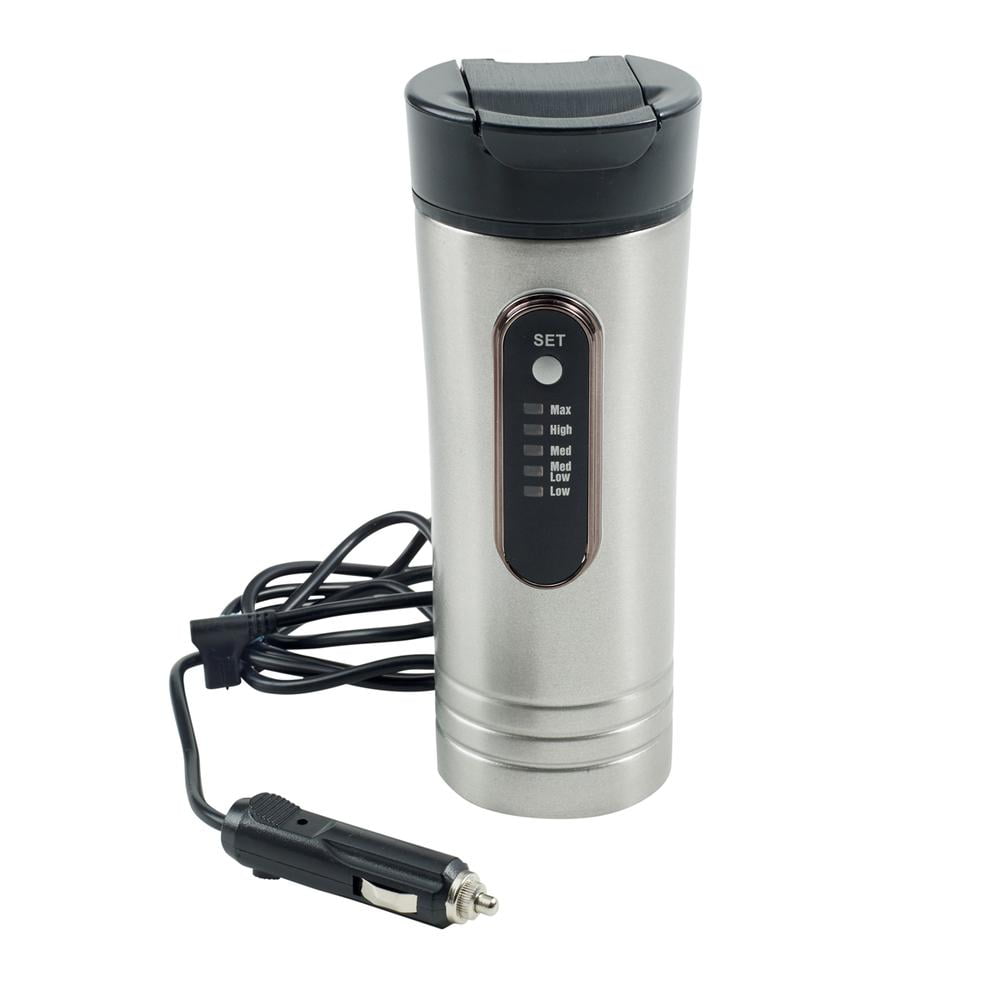 Silver and Black 15oz Heated Travel Mug with 12-Volt Power Cord