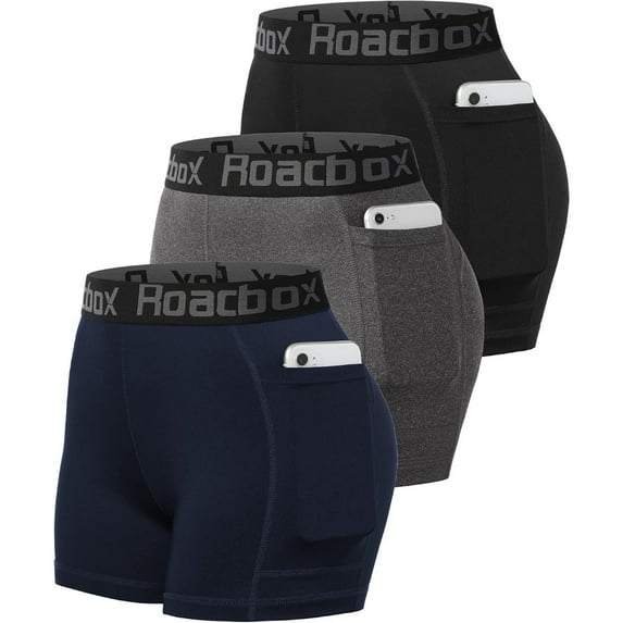 Roadbox 3" Women's Volleyball Spandex Shorts with Pocket/Non-Pocket, 3 Pack Compression Shorts for Workout Running Gym Yoga