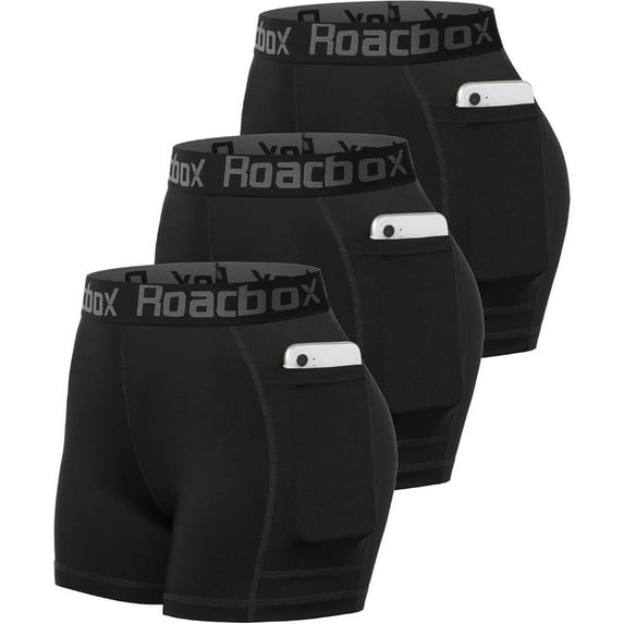 Roadbox 3" Women's Volleyball Spandex Shorts with Pocket/Non-Pocket, 3 Pack Compression Shorts for Workout Running Gym Yoga