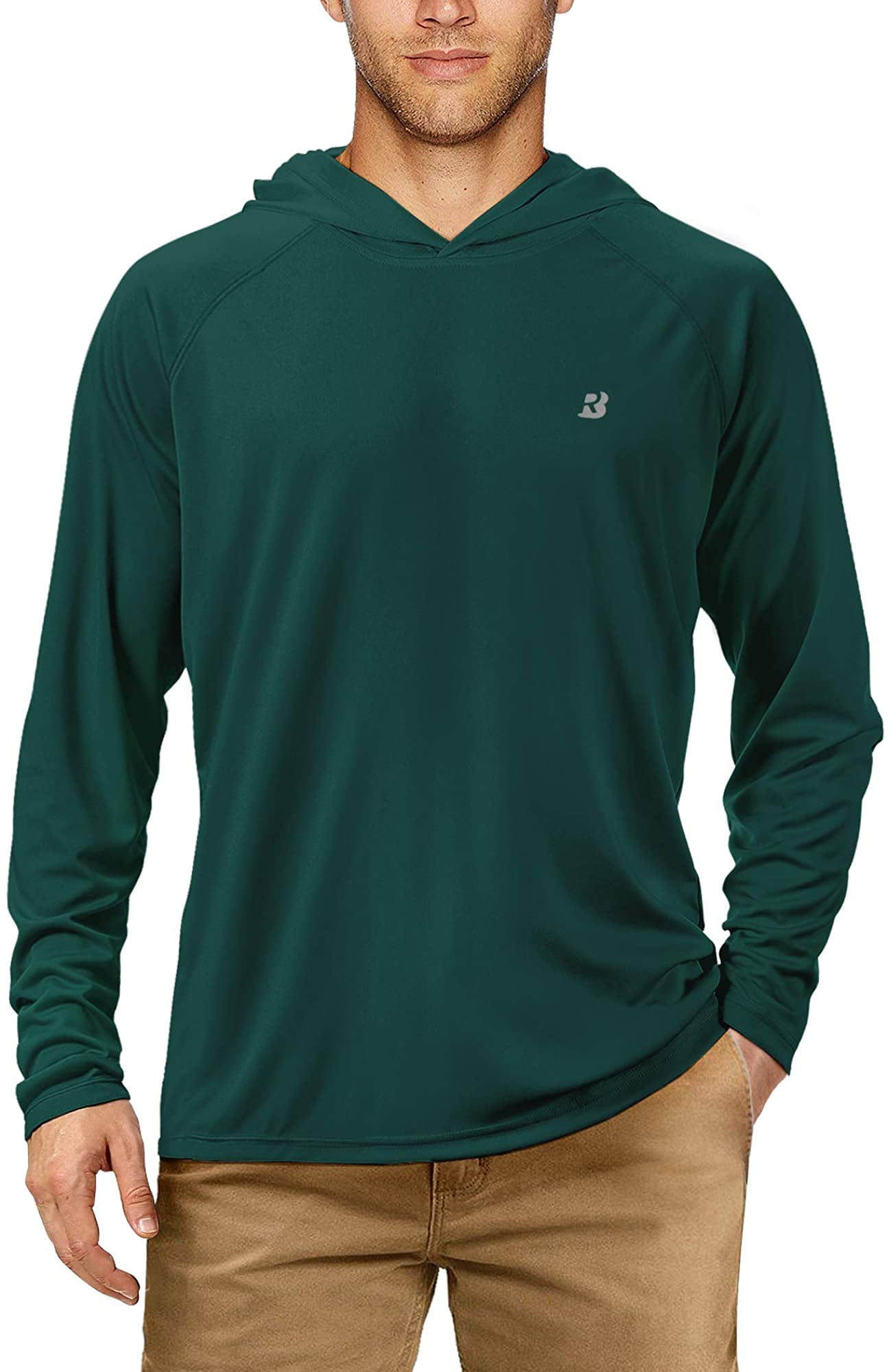 【Buy 4 Get 4th Free】Men's Long Sleeve Hooded Shirt UPF 50+ Athletic Shirts, Emerald Green / XXL