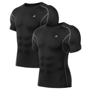 Roadbox Short Sleeve Compression Shirt for Men - Baselayer Shirts Quick-Drying Athletic Workout Fitness Tops 2 Pack