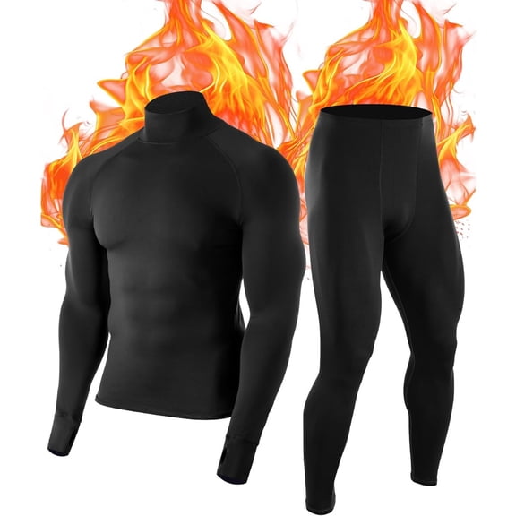 Roadbox Thermal Underwear for Men: Fleece Lined Long Johns Base Layer Long Sleeve Top & Bottom Set