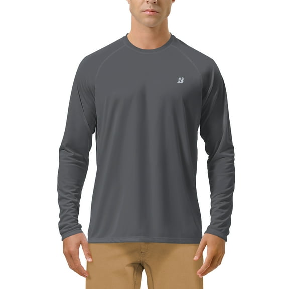 Roadbox UPF 50+ Men's Long Sleeve Fishing Shirts UV Sun Protection Tee Tops for Outdoors Running Workout