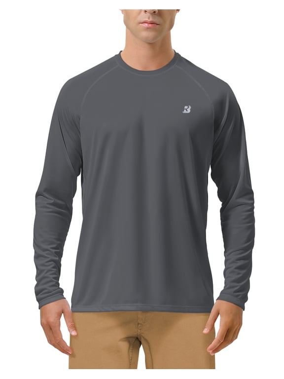 UPF 50+ Men's Long Sleeve Fishing Shirts UV Sun Protection Tee Tops for Outdoors Running Workout