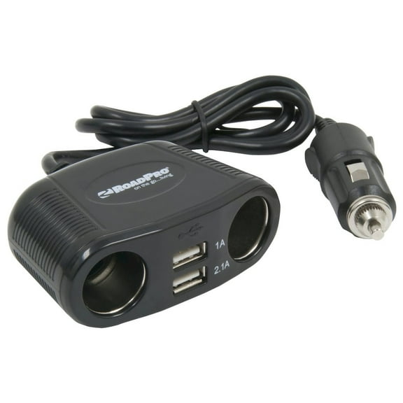 RoadPro 4-Way 12-Volt Adapter with 2 USB Ports Cigarette Lighter Adapter RP431USB