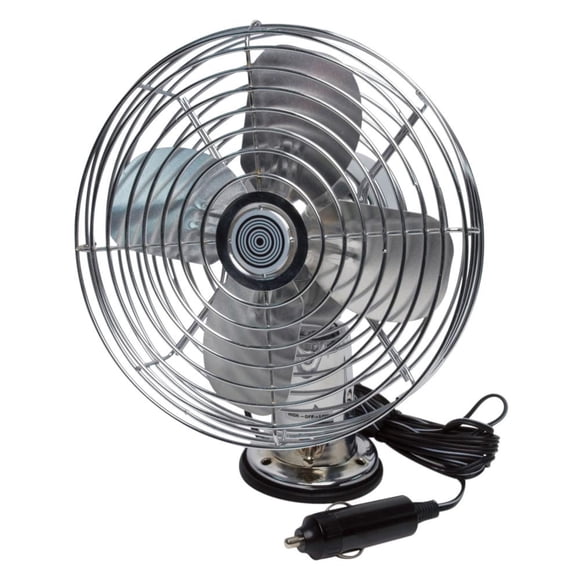 12V Metal Truck or Bus Fan w Dash Mount Vintage Chrome Look 2-Speed Electric Cooling Fan for Vehicles RP-1179