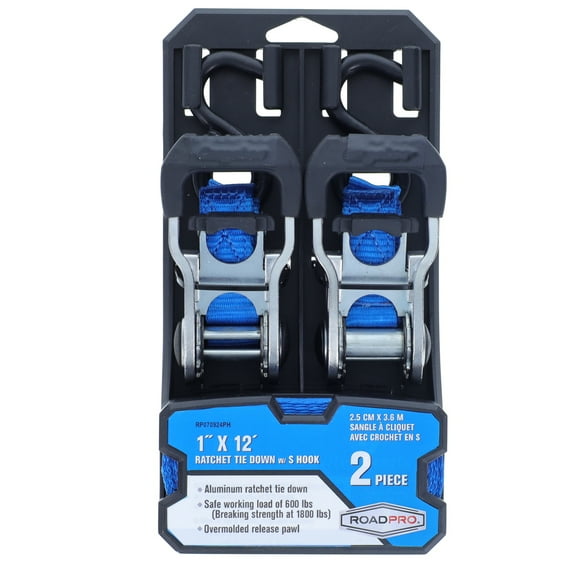 DAS COMPANIES Ratchet Tie Downs w S Hook 1in x 12ft
