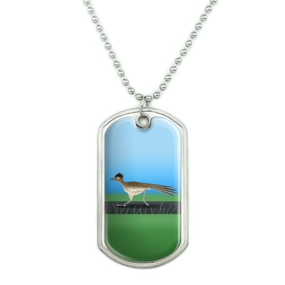 Roadrunner Runs Fast Military Dog Tag Pendant Necklace with Chain