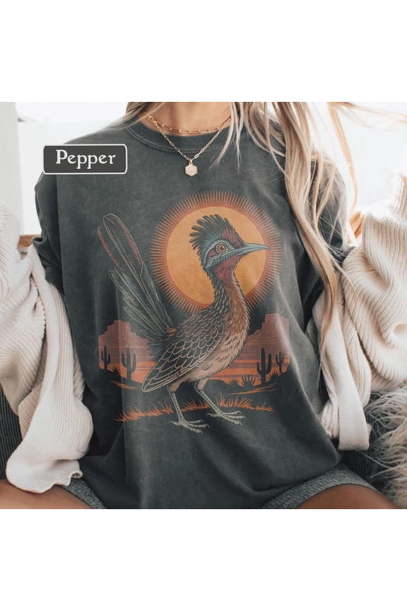 Roadrunner Shirt, Comfort Colors Desert Graphic T-Shirt, Boho Western Shirt, Retro Southwest Nature Tee