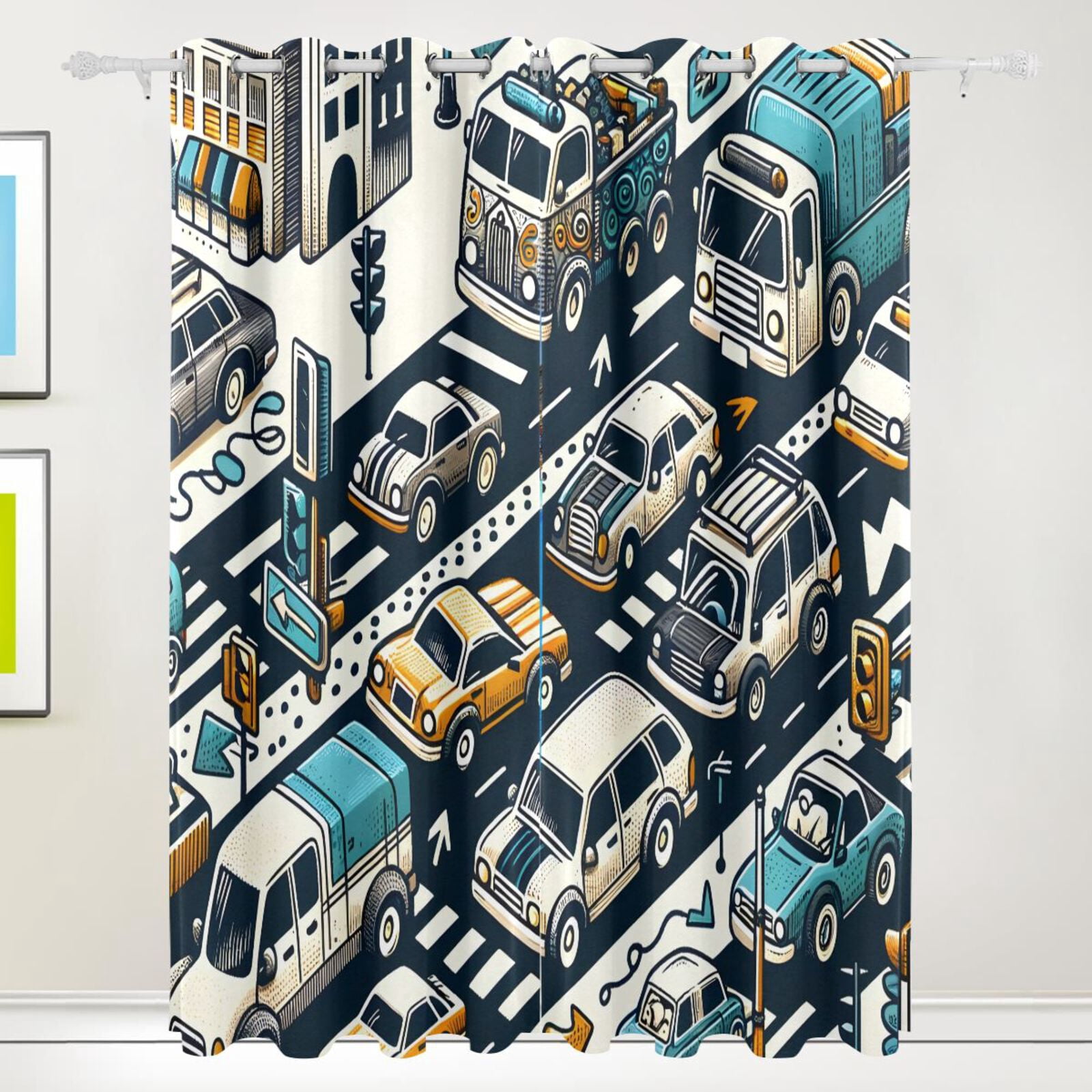 Roads Cars and Houses Black Out Curtains 84 Inch Length Curtains for Sliding Glass Doors Bedroom Living Room 2 Pack