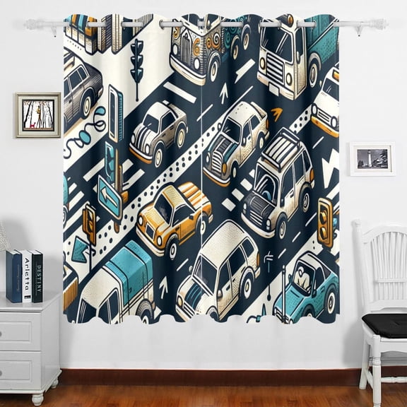 Roads Cars and Houses Curtains Black Out 63 Inch Length Curtains for Sliding Glass Doors Bedroom Living Room 2 Panels Set