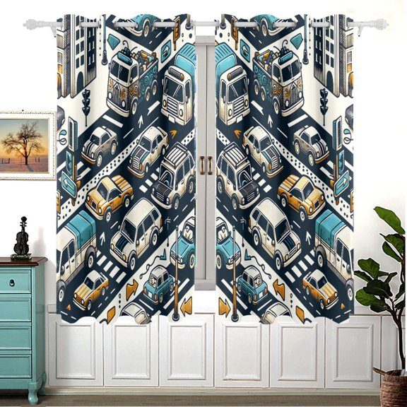 Roads Cars and Houses Curtains Black Out Curtains for Sliding Glass Doors Bedroom Living Room Bathroom 2 Panels Set