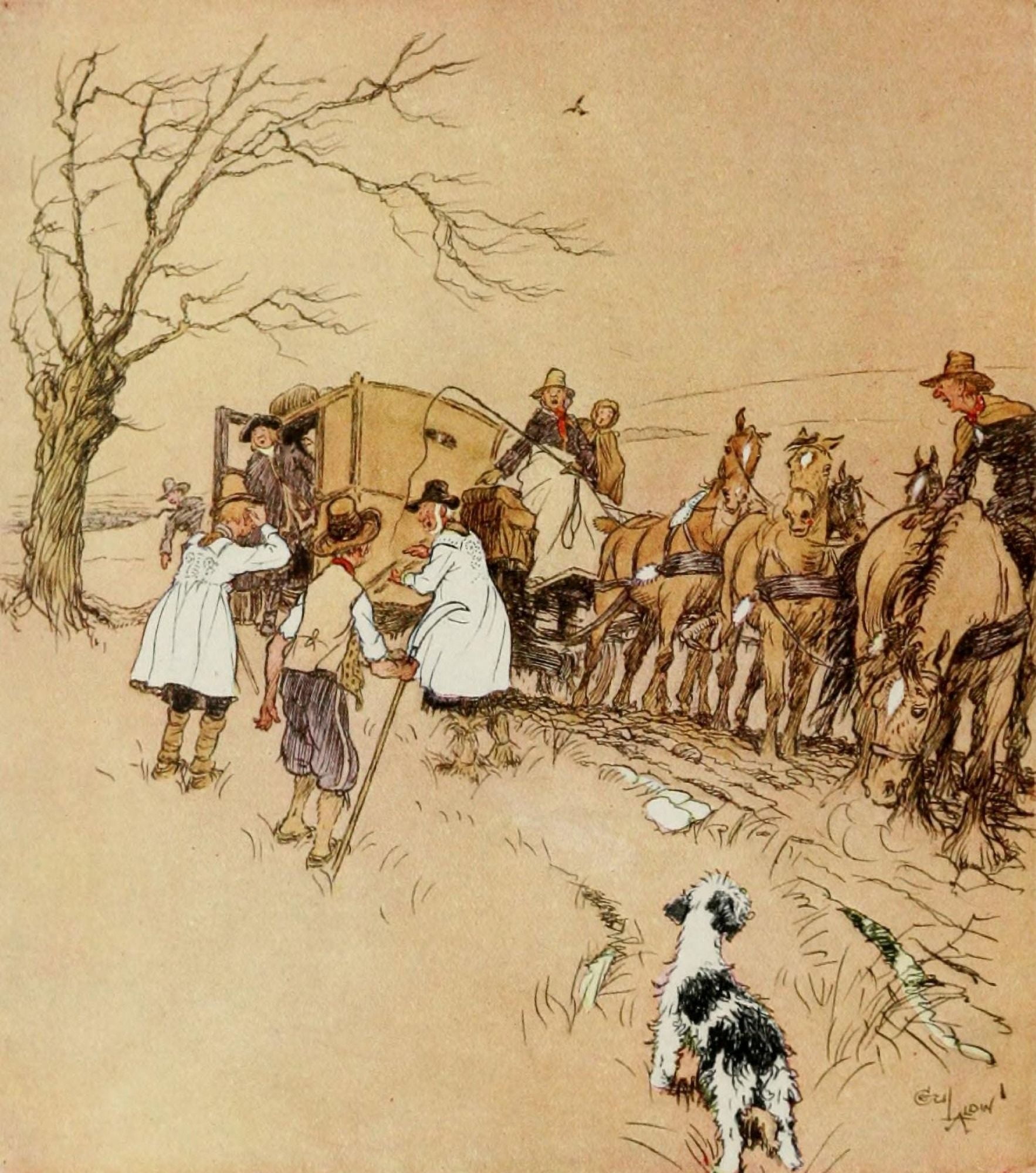 Roads & Vagabonds 1900 Picking up passengers Canvas Art - Cecil Aldin (24 x 36)