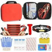 Roadside Assistance Emergency Kit Car Safety Kit Multipurpose Bag Car Premium with Battery Jumper Cable Kit for Car, Vehicle, Truck or SUV for Men or Women, Black Roadside Emergency Car Kit-with Jum