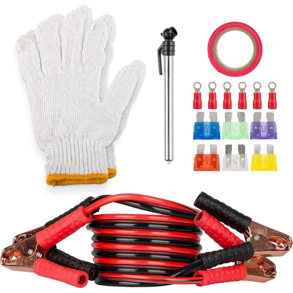 Roadside Emergency Car Kit - 30-Piece Road Trip Essentials Tool Set with Jumper Cables and Carrying Case for Car, Truck, or RV by Stalwart (Gray/Red)