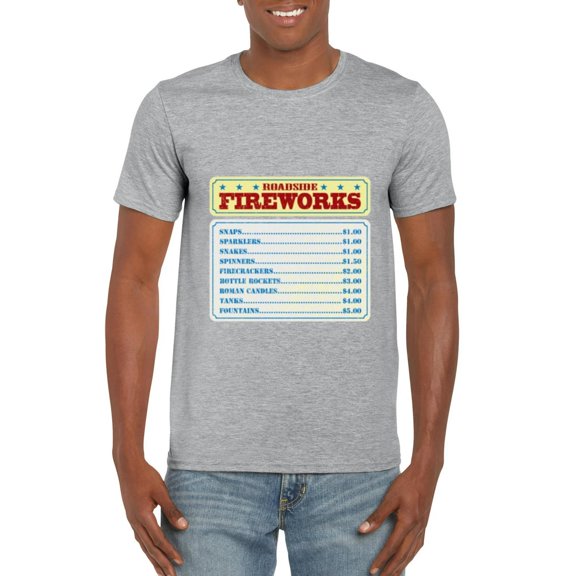 Roadside Fireworks Funny 4th Of July Pyrotechnics Stand T-Shirt, for men & women, up to size 5XL