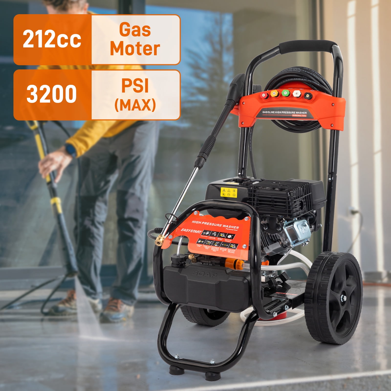 Roadstar 212CC Gas High Pressure Washer, 3200 PSI and 2.4 GPM, for Cars & Patios