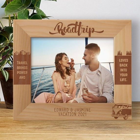 Roadtrip Travel Brings Power And Loves back Into Your Life Personalized Wooden Frame-10" x 8" Brown Horizontal