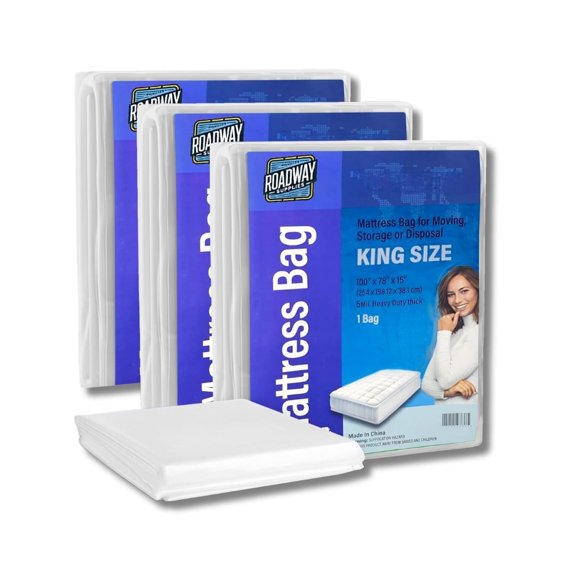 Roadway Supplies 5 Mil Premium King Size Mattress Bag- Protects from Dust & Moisture for Moving Set Of 3