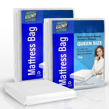 Roadway Supplies Queen Mattress Bag Cover for Moving, Storage - Heavy Duty, Thick Wrap, Reusable