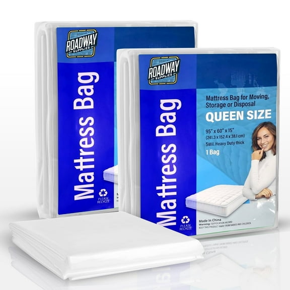 Roadway Supplies Queen Mattress Bag Cover for Moving, Storage - Heavy Duty, Thick Wrap, Reusable