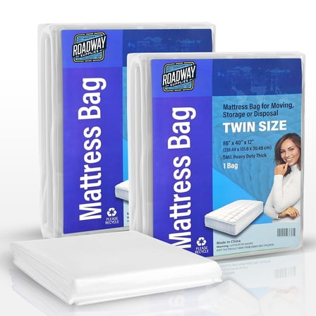 Roadway Supplies Super Heavy Duty 5 Mil Mattress Bag for Moving, Storage & Disposal - Durable Cover