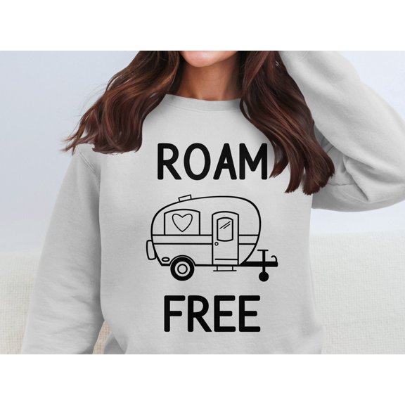 Roam Free Sweatshirt, Camping Sweatshirt, Adventure Lover Gift, Travel Sweatshirt, Outdoor Sweatshirt, Cozy Casual Wear (Ash, XL, Sweatshirts)