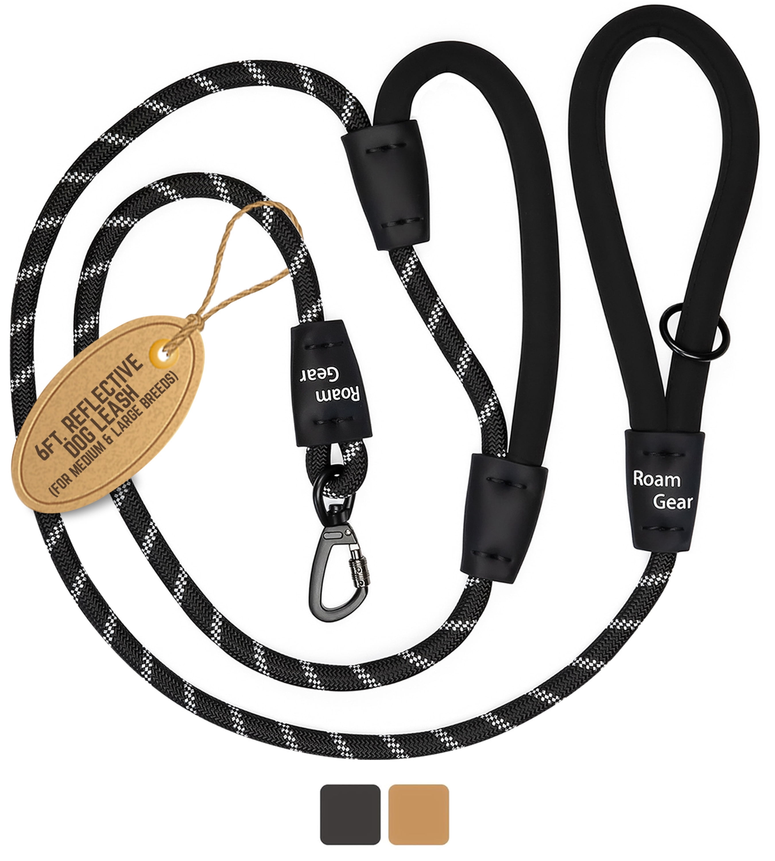 Roam Gear Black 6FT Dog Leashes Extra Padded Two Handles, Lockable
