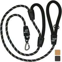 Roam Gear Black 6FT Dog Leashes - Extra Padded Two Handles, Lockable Metal Carabiner Clip, Durable Silicone Clamps, Reflective Dog Leash, No Pull Heavy Duty Dog Leash for Medium, Large, X-Large Dogs