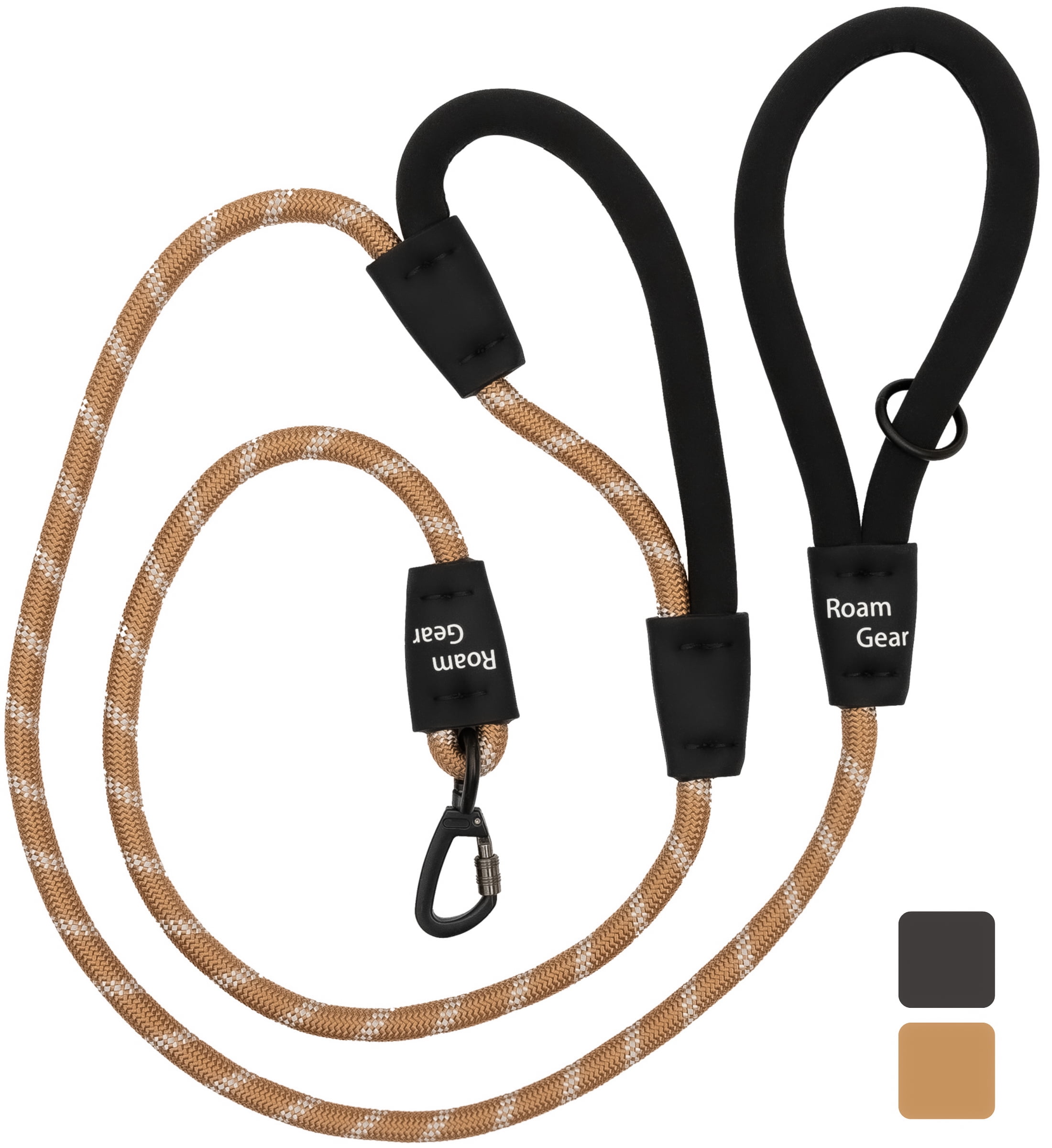 Roam Gear Brown 6FT Dog Leashes Extra Padded Two Handles, Lockable