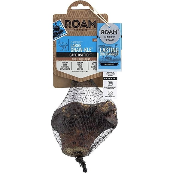 Roam Pet Treats Large Gnaw-Kle Ostrich Knuckle Dog Chew for Medium to Large Dogs, 10.2 Ounce
