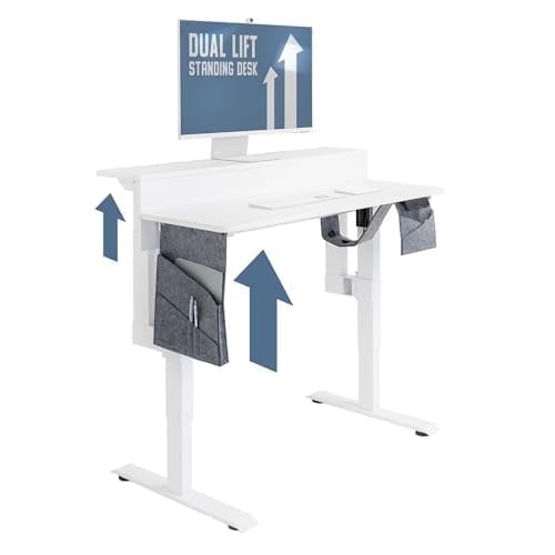 White Adjustable Height Standing Desk with Headphone Hook
