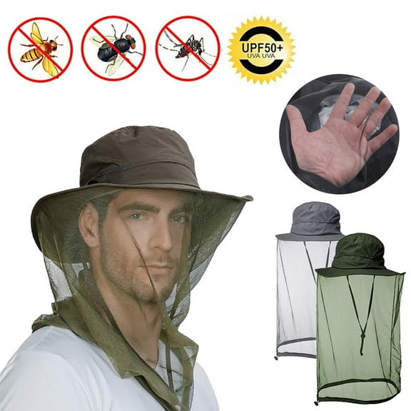 ASTRAEA Mosquito Head Net Hat for Men Women, Wide Brim Sun Hats with Hidden Mesh Mask, UV Protection for Travel Camping Fishing, Green