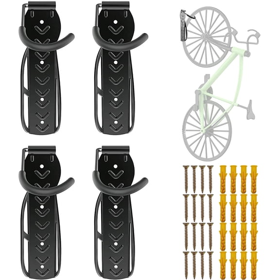 Roam Rider Bike Rack Garage Wall Mount ,Bike Hanger ,Bike Hooks Storage ,Bicycle Vertical System for Garage Indoor Shed ,Easily Hang/Detach ,Holds up to 65 lb with Screws Black (4pcs)
