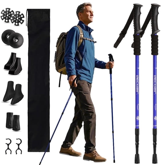 ASTRAEA 2Pcs Walking Trekking Poles, Ultralight Aluminum Trekking Hiking Poles Quick Lock for Camping Mountaining Backpacking Walking, Blue