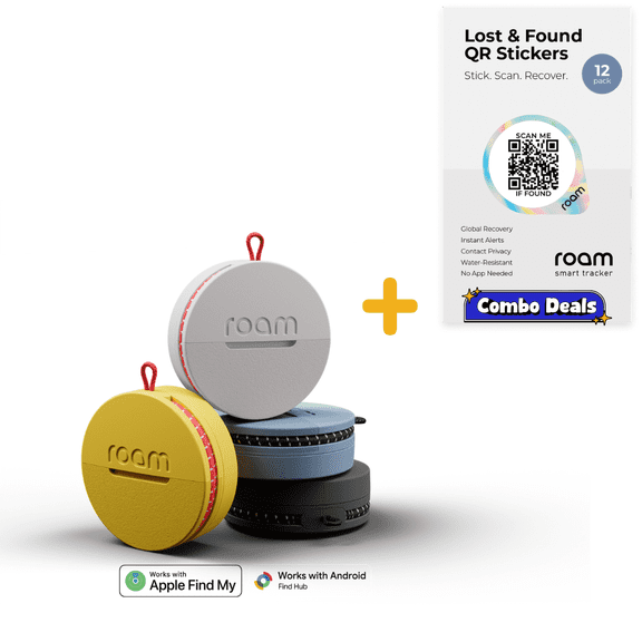 Roam Smart Tracker Bundle – 5 Finders + 30 QR Stickers | No Subscription | Apple & Android