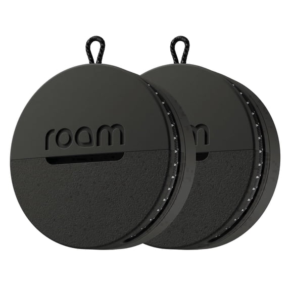 ROAM Smart Tracker  Find Keys, Bags & Luggage | Loud Ring, Waterproof, No Subscription | Apple Find My, Android | Airline-Sharing | 2-Pack, Black
