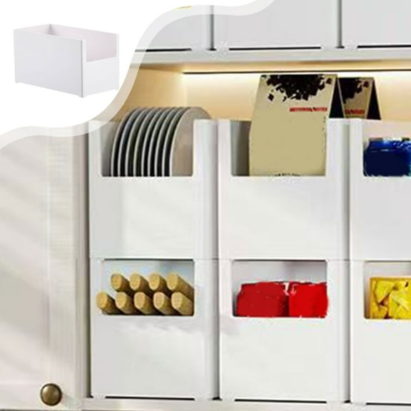 RoamHome 2-Pack Plastic Storage Basket Organizer for Kitchen Cabinet Drawer, Multi-Scene Storage Box for Bathroom & Snacks, White (M & L Size)