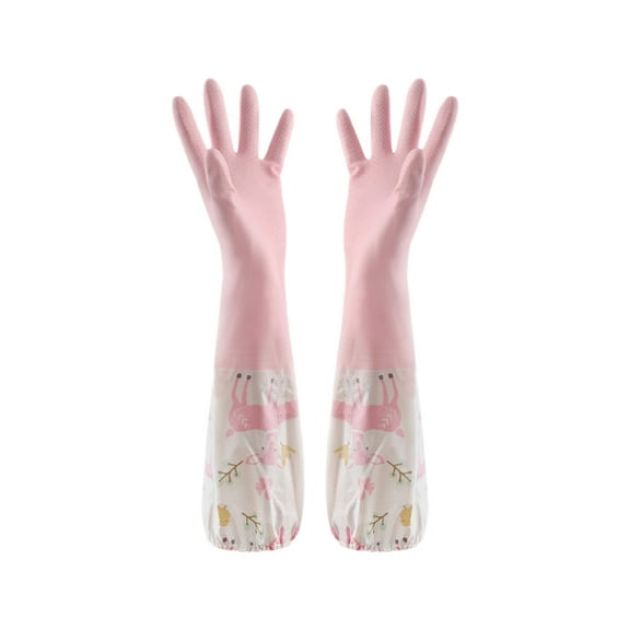RoamHome 2-Pair Rubber Latex Dishwashing Gloves - 19" Long Waterproof Cleaning Gloves with Flock Lining & Embossed Grip for Kitchen, Gardening, Laundry (Blue/Green/Pink, Medium)