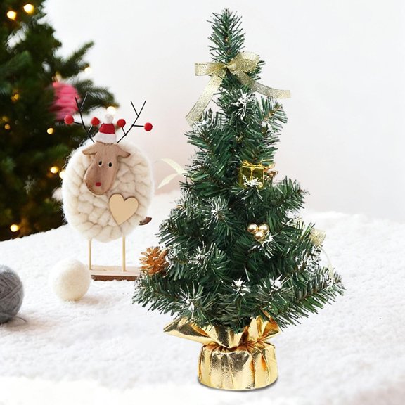RoamHome 20/30/40cm Mini Gold Christmas Tree in Pot, Desktop Office Decor, Festive Tabletop Ornament with Gift Boxes & Pinecones for Holiday Home Decor