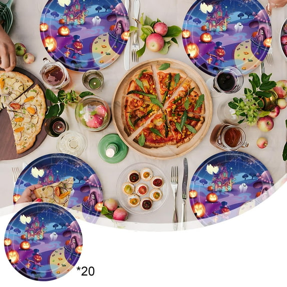 RoamHome 20-Pack Halloween Party Decorations Printed Paper Plates, Cups, Napkins Set for Spooky Table Settings & Catering