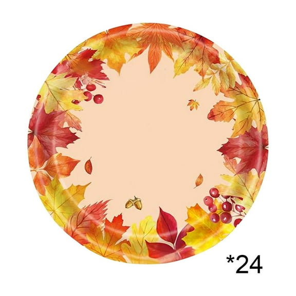 RoamHome 24-Piece Thanksgiving Themed Disposable Tableware Set With Maple Leaf Patterns - 7 & 9 Inch Plates, Cups, Napkins For Party Decor & Catering