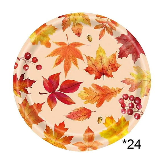 RoamHome 24-Piece Thanksgiving Themed Disposable Tableware Set With Maple Leaf Patterns - 7 & 9 Inch Plates, Cups, Napkins For Party Decor & Catering