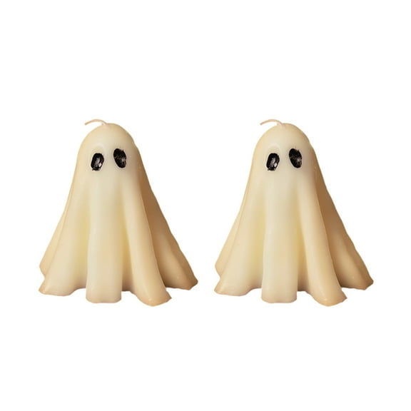 RoamHome 2Pcs Halloween Ghost Scented Candles, Spooky Wax Candle Set for Home Decor, Party, Gift, Aromatic Holiday Ambiance, 2.4x2in & 3.3x2.7in